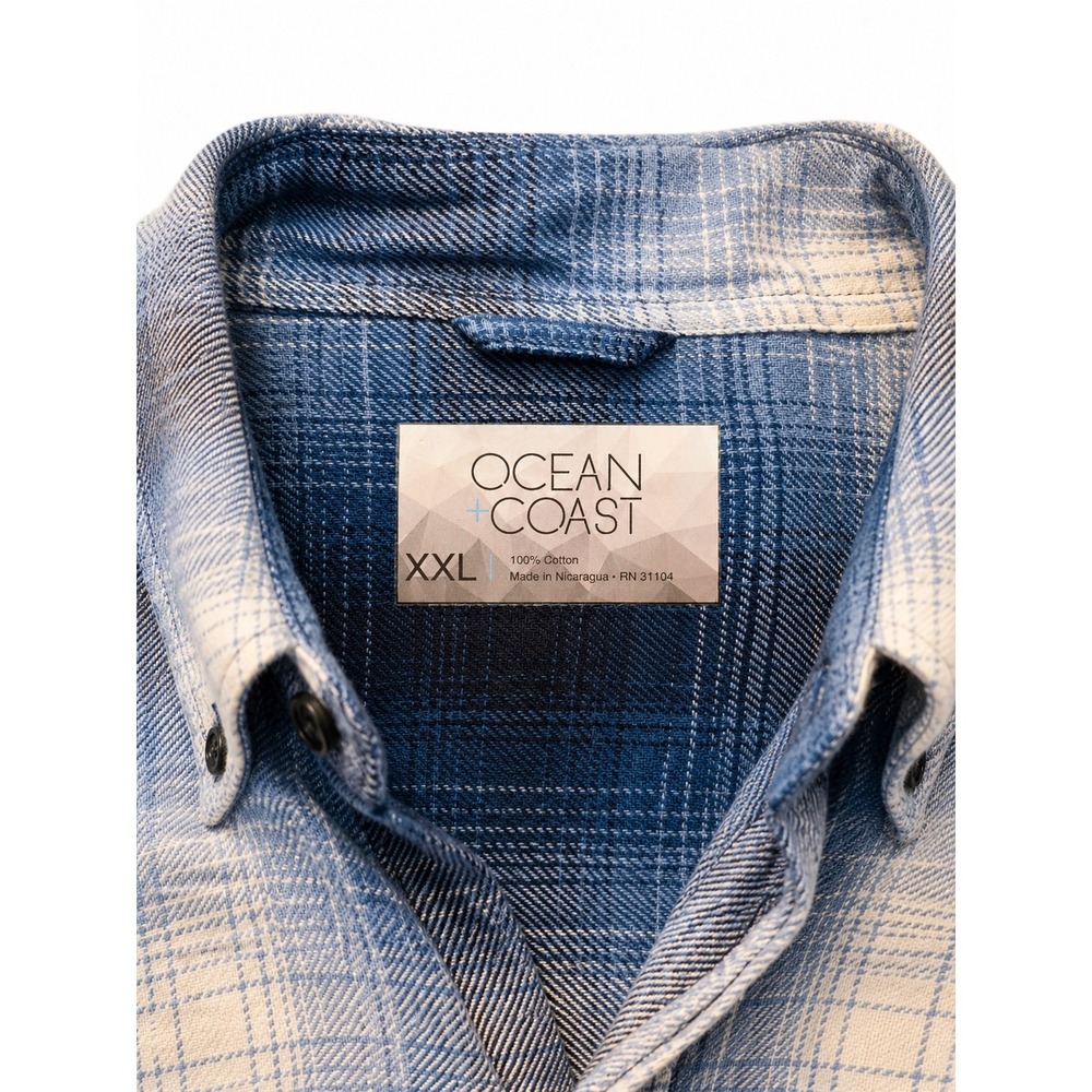 Ocean Coast Blue Ombre Plaid Flannel Shirt XXL 100% Cotton Button Up Oversized - Picture 3 of 4